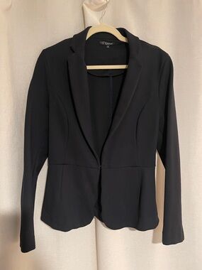 Quince Women's Navy Blue Stretch Ponte Blazer sz MLong Sleeve Career Work